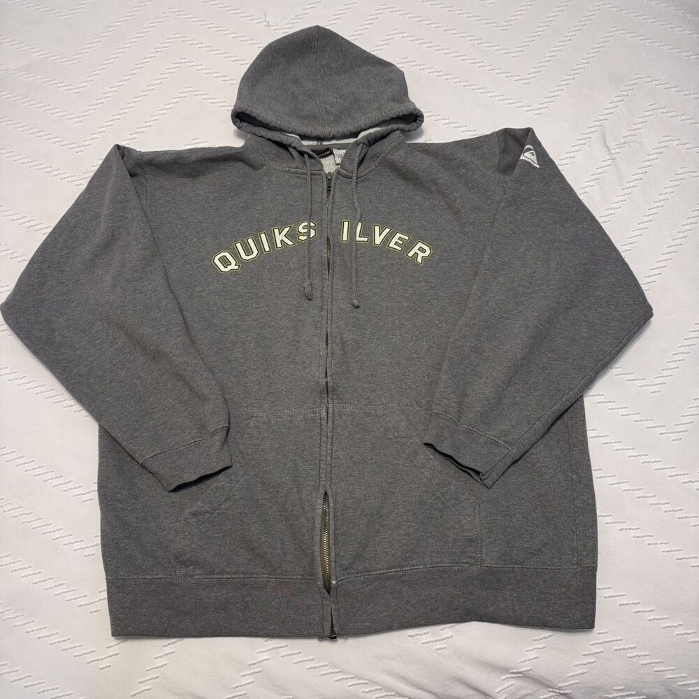 Vintage Quiksilver Zip Up Hoodie Mens Large Surfcore Y2K Spellout Long Sleeve
